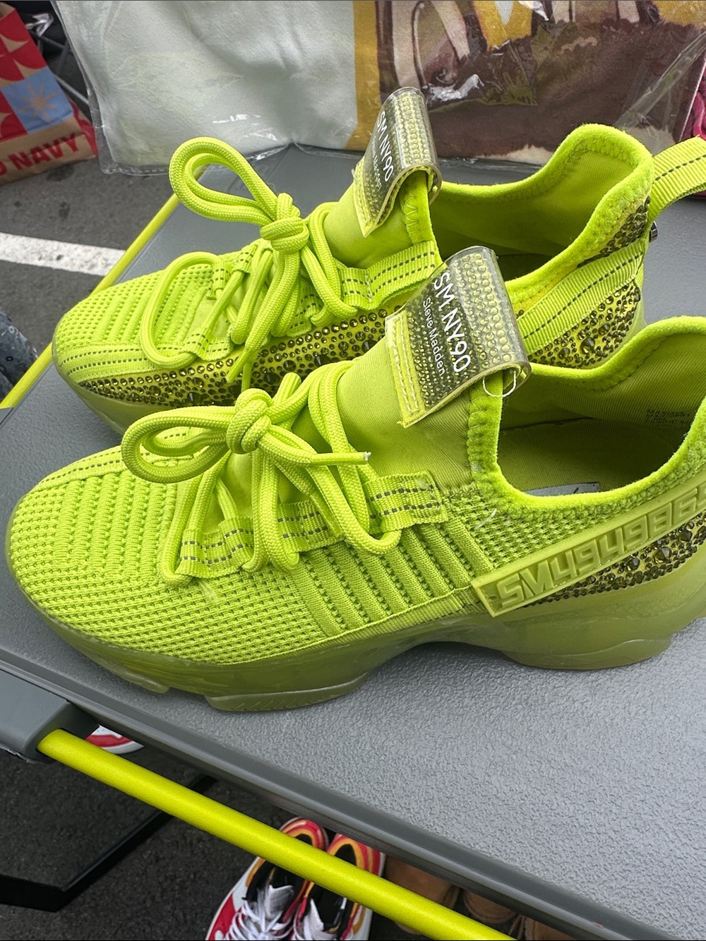Steve Madden Kids Neon Lime Knit Lace-Up Sneakers - Picture 2 of 6